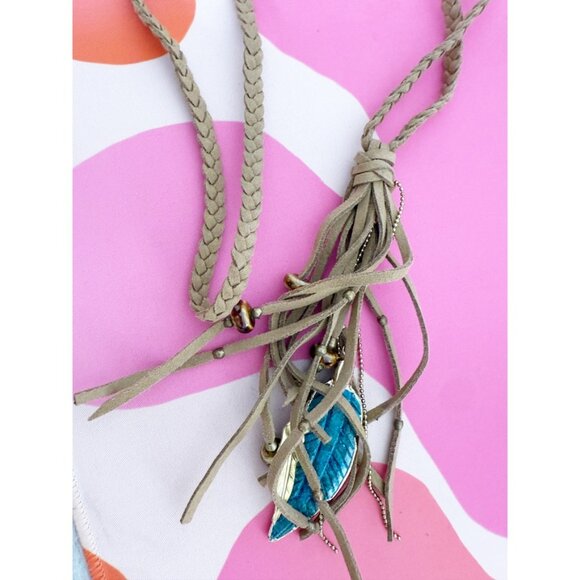 Braided Leather Necklace with Tassel Pendant - Picture 3 of 4